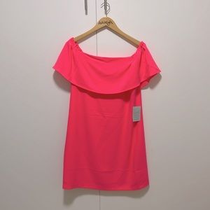 NWT Charles Henry Hot Pink- off the shoulder dress